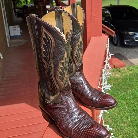 Tony Lama Cognac Lizard Western Boots Cowgirl Cowboy - Picture 1 of 5
